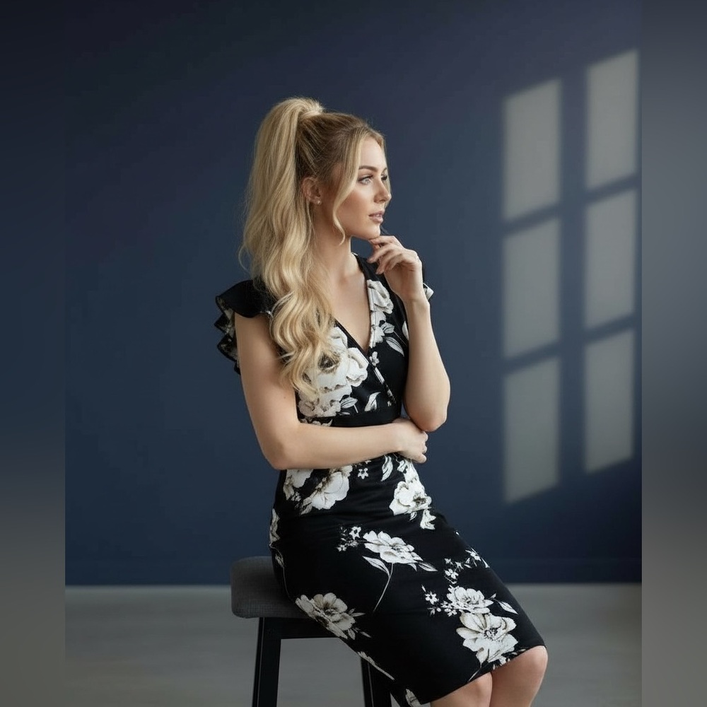 Floral Black Midi Dress - Picture 4 of 5